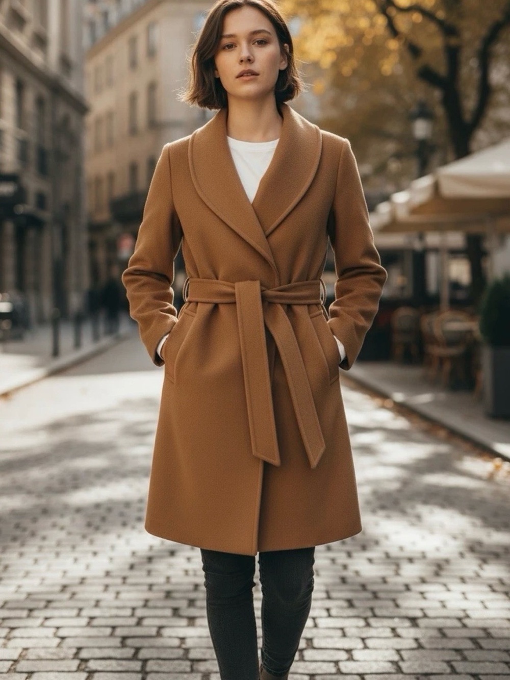 Women's Camel Belted Wrap Coat Gap